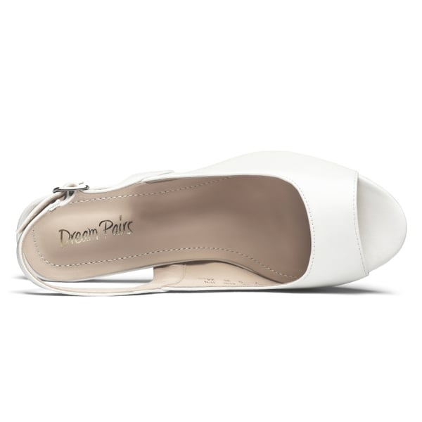 Chunky Heel Peep Toe Slingback Sandals - WHITE PU - 4